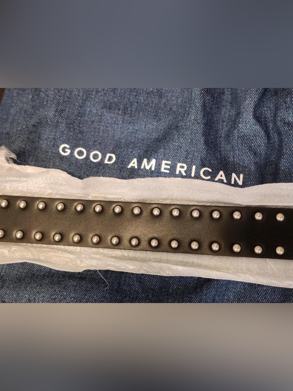 Good American Black Leather Studded Belt w/ Dust Bag BNWT XXS/XS Western - Picture 7 of 9
